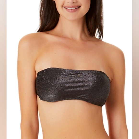 NWT, California Waves Black Metallic Shine Bandeau Top - Picture 1 of 11